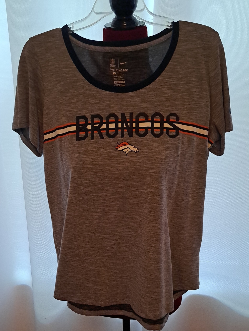 Nike Dri-Fit Gray Broncos Short Sleeve Team Tee with Orange & Navy Accents